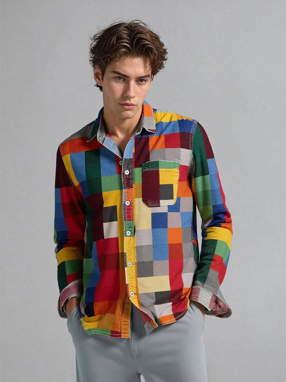 Sønder | Vintage Skjorte med Regnbuemønste