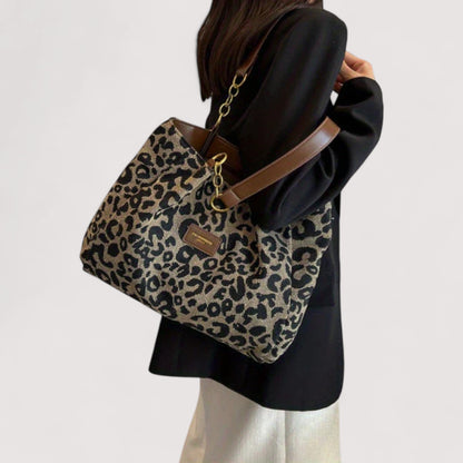 EDITH | SHOPPINGTASKE I CANVAS MED LEOPARDMØNSTER