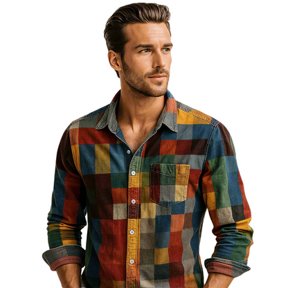 Sønder | Vintage Skjorte med Regnbuemønste