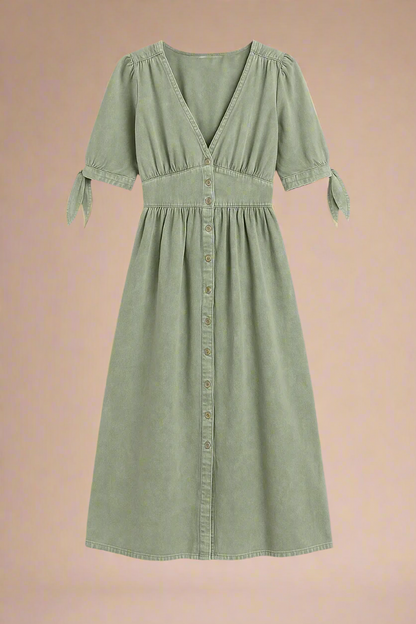 Celina Kjole | Lang denimkjole med knapper og markeret talje