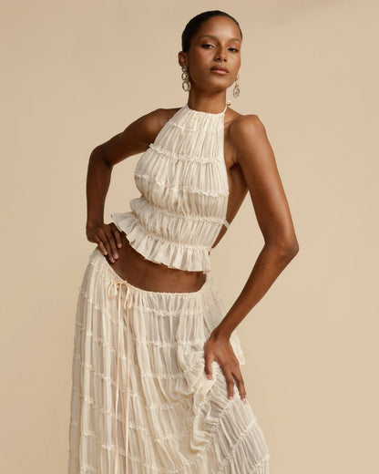 Sæt Jeanette | Haltertop + Nederdel – Let & Åndbar