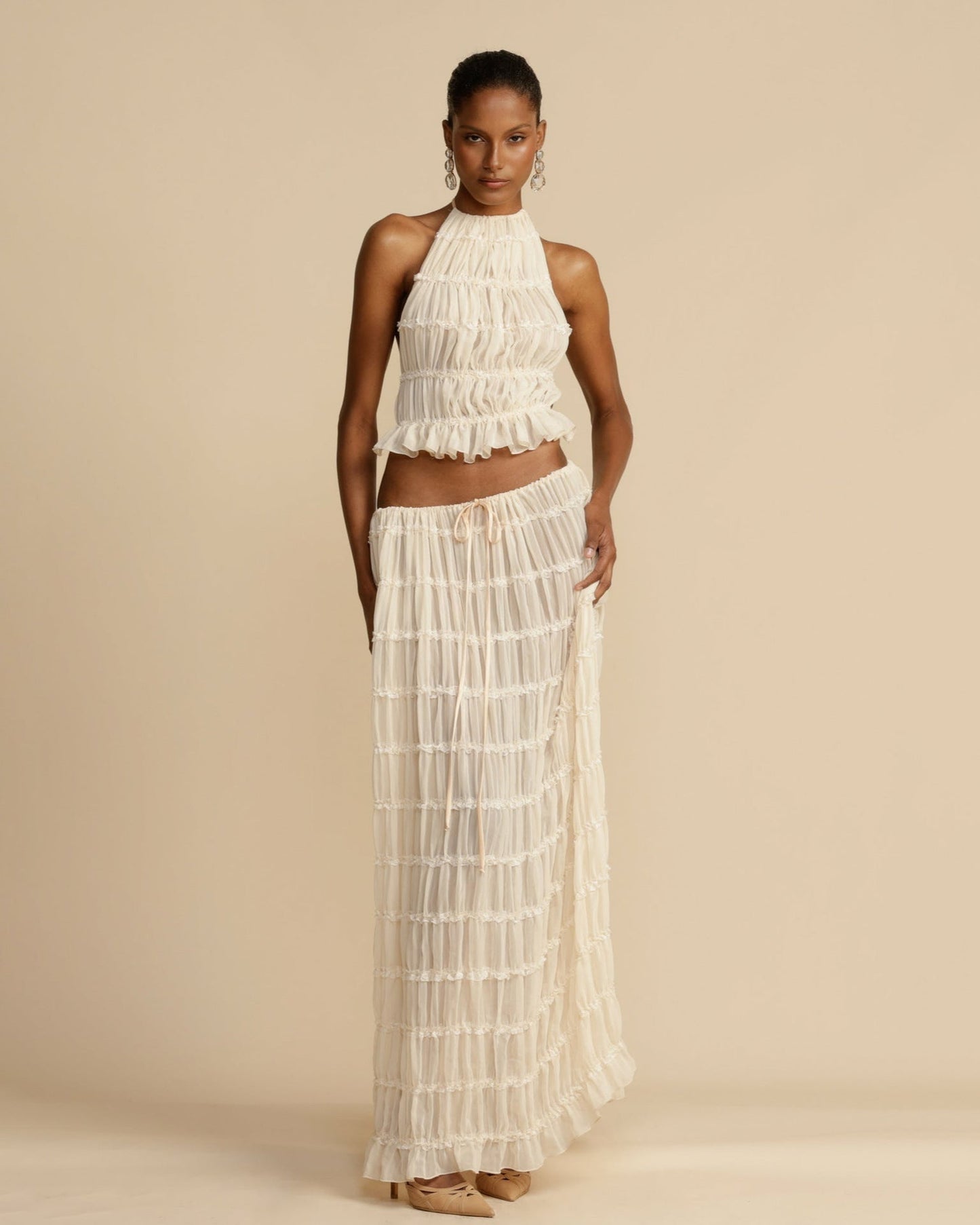 Sæt Jeanette | Haltertop + Nederdel – Let & Åndbar