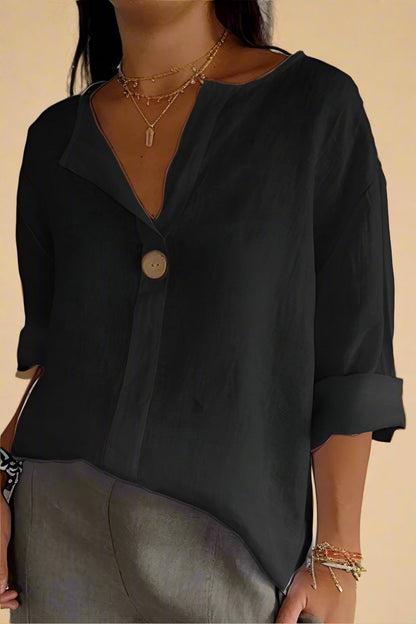 Ella BLUSE | Hørbluse med enkelt knap og elegant komfort