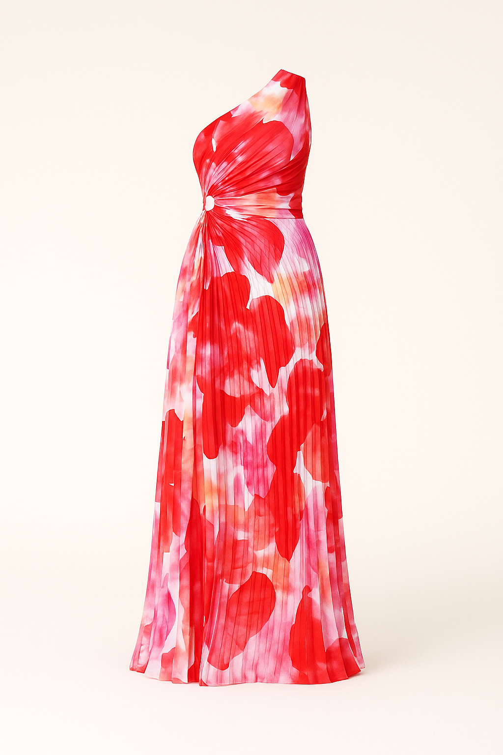 Signe Kjole | Plisseret one-shoulder kjole med blomstermønster