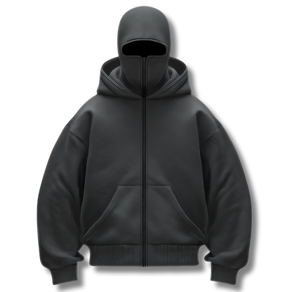 Anti-Social Hoodie - Hoodie med lynlås og integreret maske – Unisex