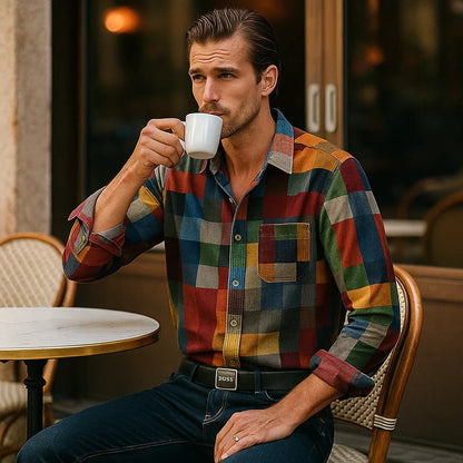 Sønder | Vintage Skjorte med Regnbuemønste