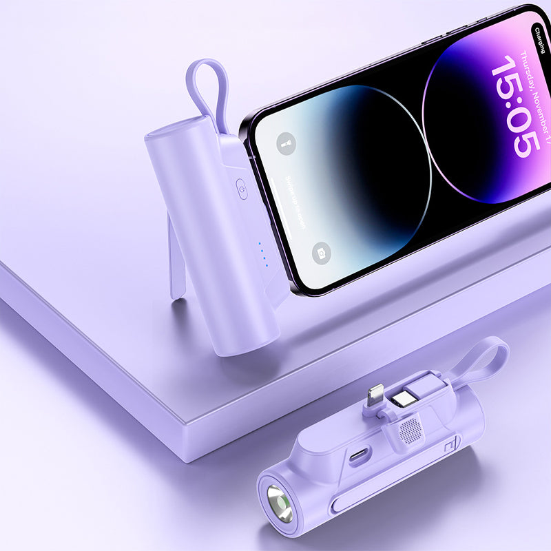 PocketVolt Duo™ – Powerbank med indbygget kabel og LED-lygte